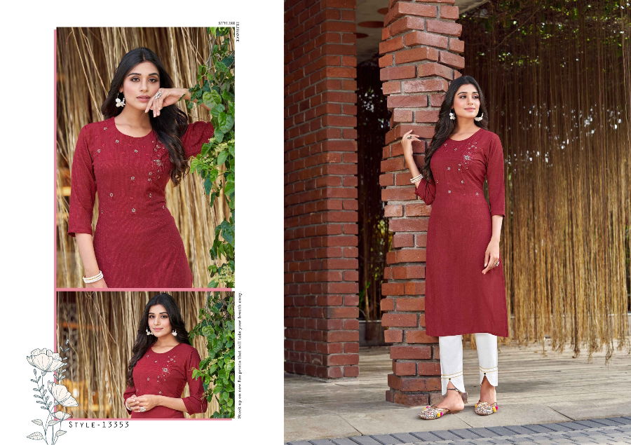 Safari By Kalaroop Rayon Designer Embroidery Kurtis Wholesale Market In Surat

